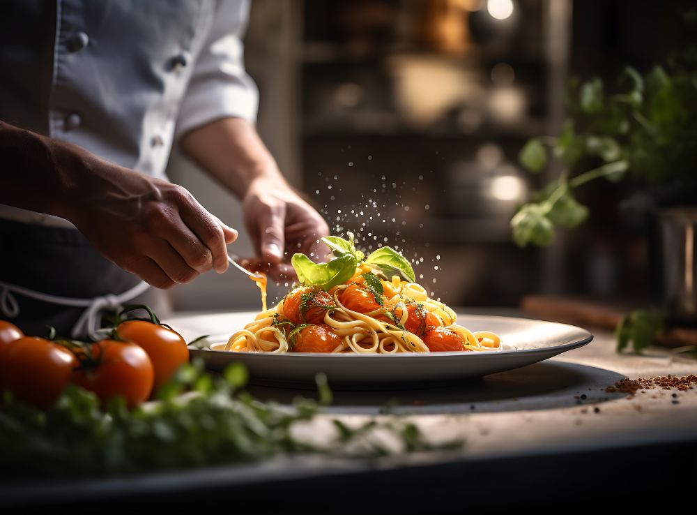 Fotka zobrazuje osobu, ktorá dochucuje známe talianske spaghetti. Tieto jedlá predstavujú pre ľudí gastronomícke zážitky pri cestovaní.